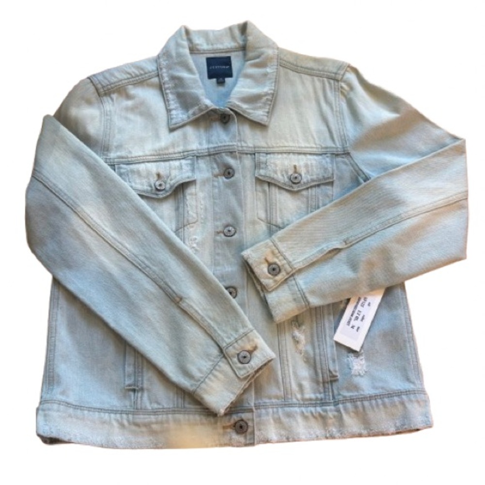 NWT Stitchfix JUST USA Faded Light Blue Distressed Denim Jacket Size M